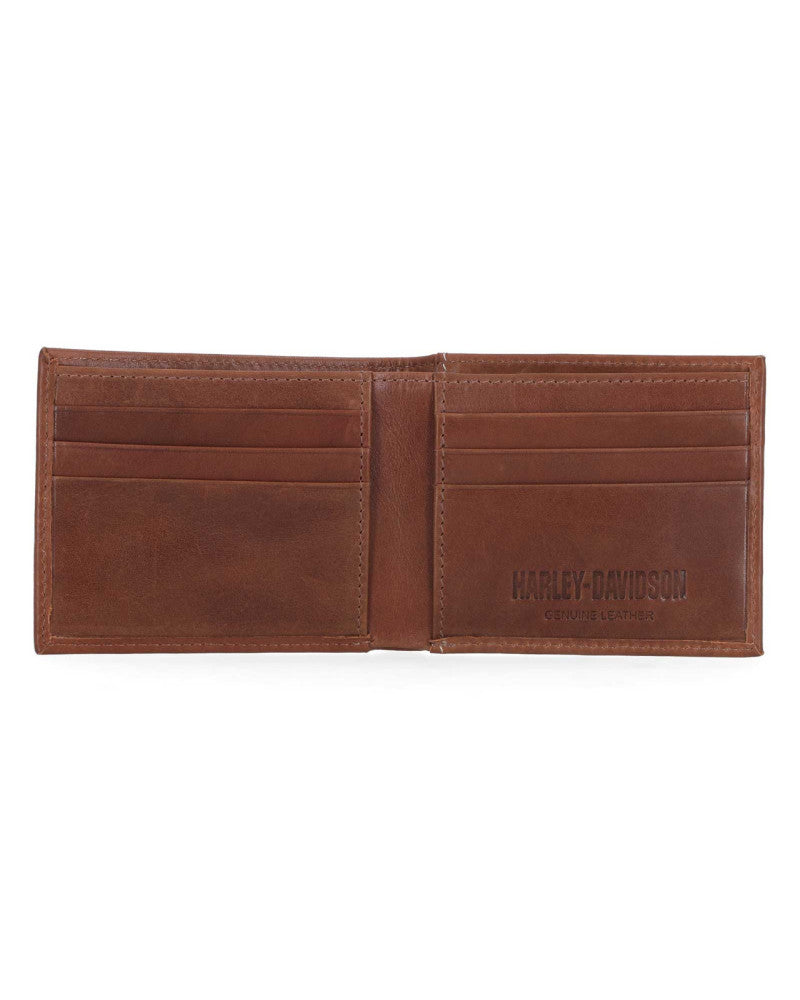 Harley-Davidson Leather Wallet - B&S Embossed, White Stitching