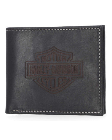 Harley-Davidson Leather Wallet - B&S Embossed, White Stitching
