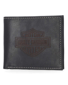 Harley-Davidson Leather Wallet - B&S Embossed, White Stitching