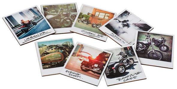 Harley-Davidson Snapshot Wooden Cork Back Coaster Set, 8 Pack