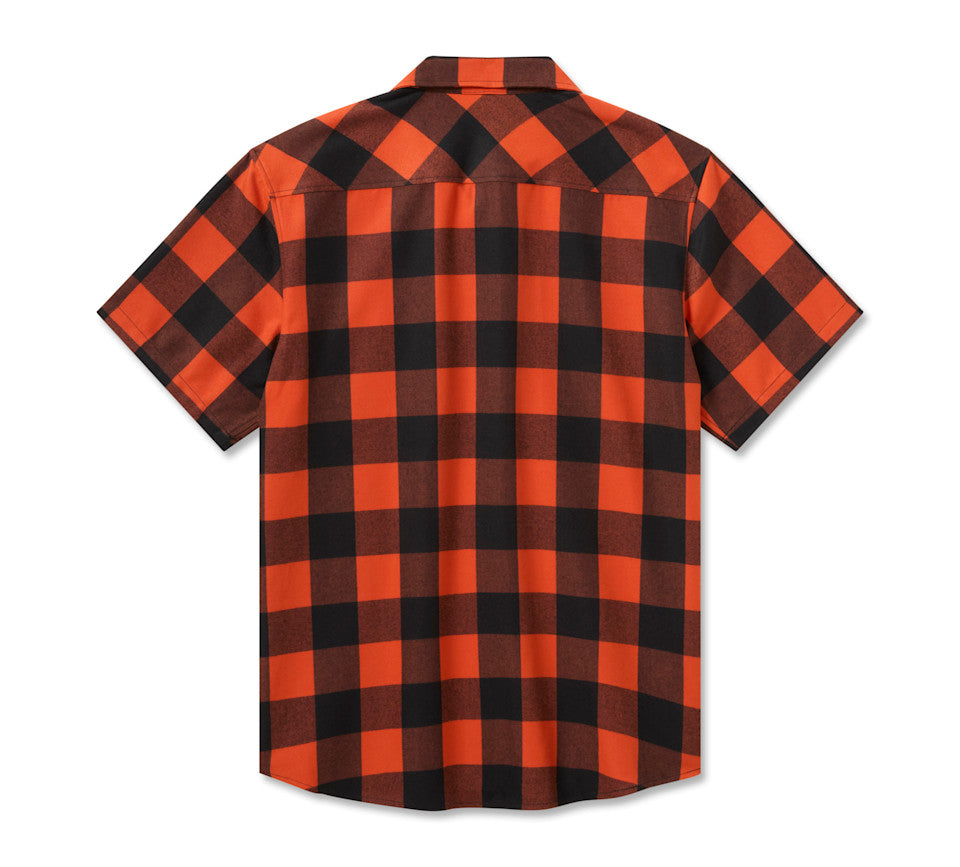 Harley-Davidson Standard Men's Short Sleeve Plaid Shirt - Harley Black & Vintage Orange