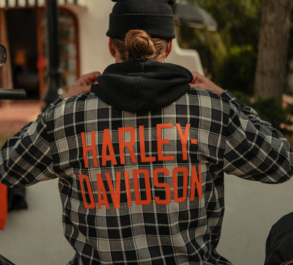 Harley-Davidson Men's Hooded Plaid Long Sleeve Shirt