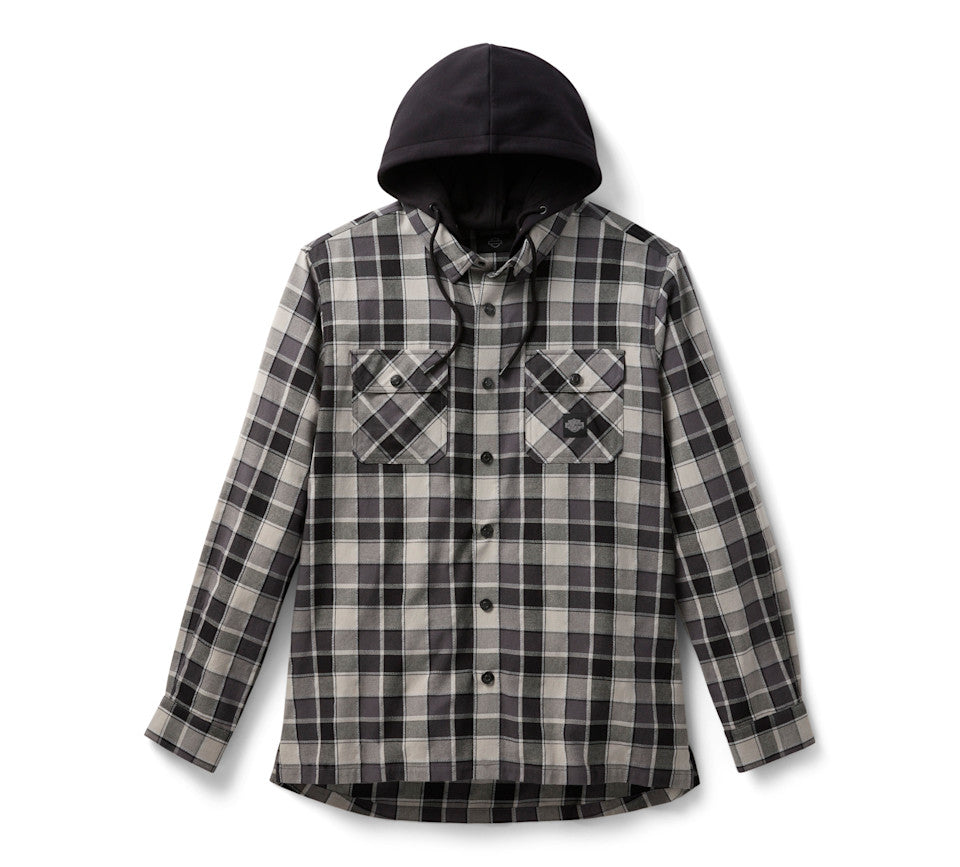 Harley-Davidson Men's Hooded Plaid Long Sleeve Shirt