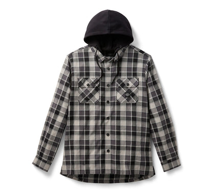 Harley-Davidson Men's Hooded Plaid Long Sleeve Shirt