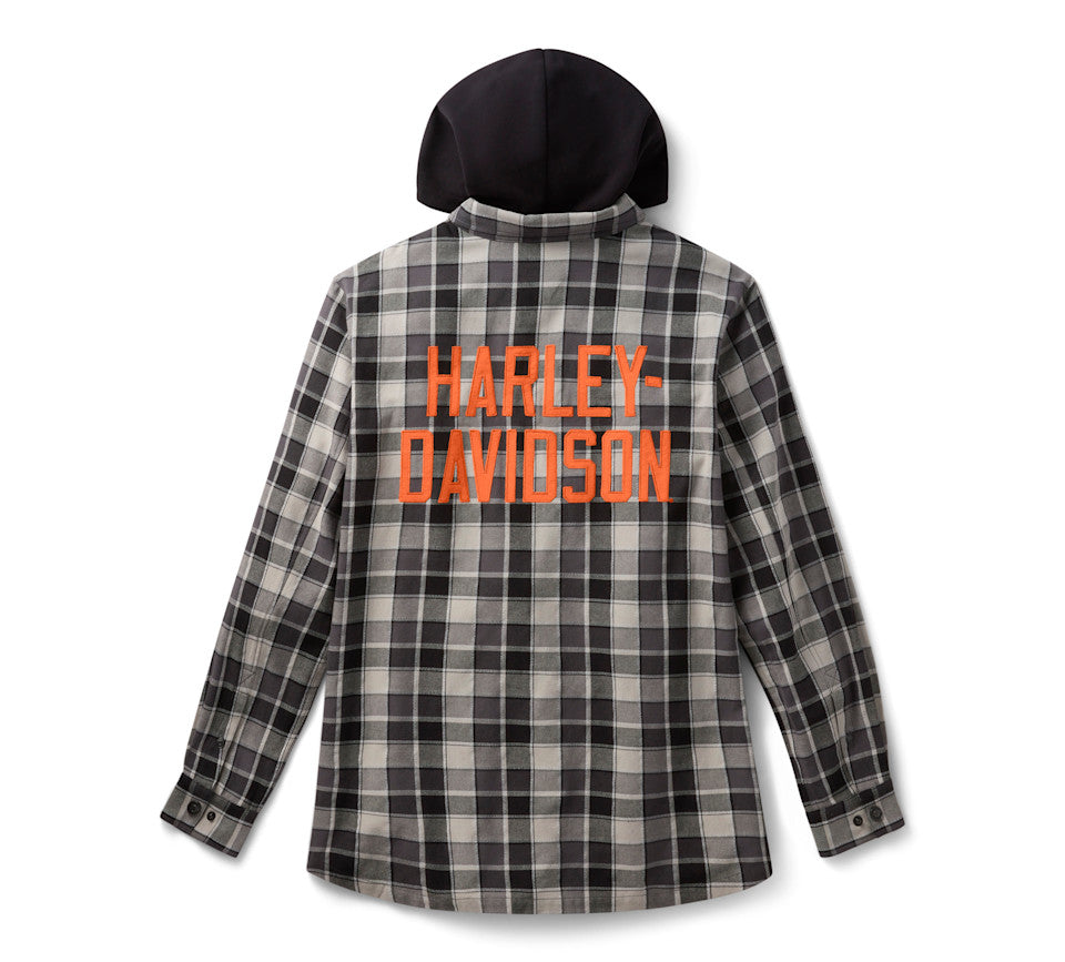 Harley-Davidson Men's Hooded Plaid Long Sleeve Shirt