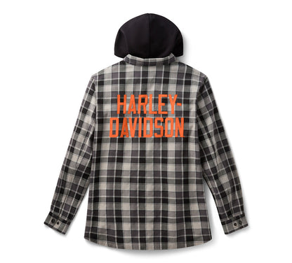 Harley-Davidson Men's Hooded Plaid Long Sleeve Shirt