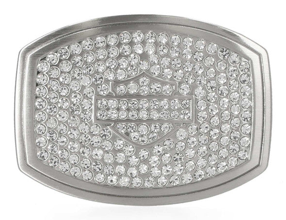 Harley-Davidson Belt Buckle - Women's Embellished Bar & Shield – Brushed Nickle