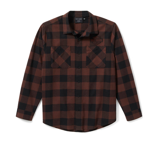 Harley-Davidson Bar & Shield Flannel Plaid Shirt- Harley Black & Coffee