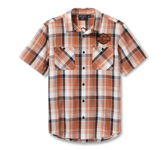 Harley-Davidson Short Sleeve Plaid Shirt- Vintage Orange & Amber Brown