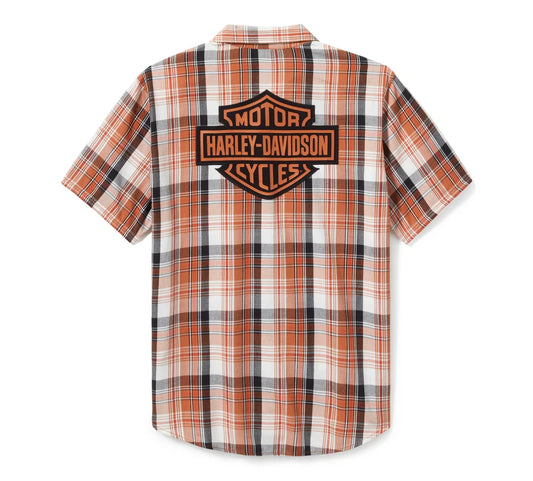 Harley-Davidson Short Sleeve Plaid Shirt- Vintage Orange & Amber Brown