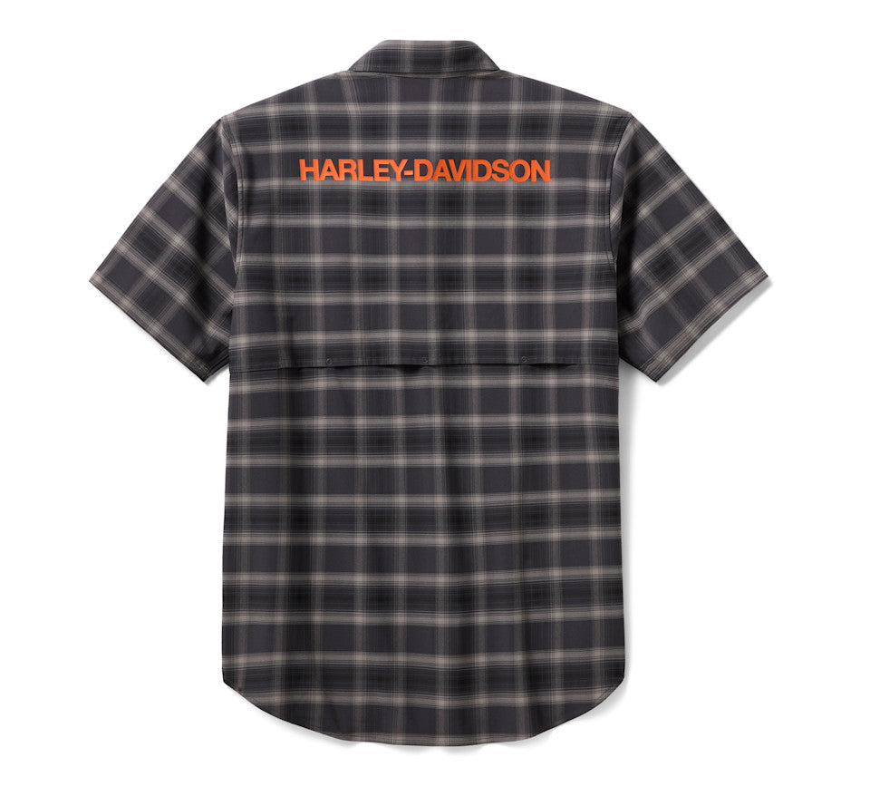 Harley-Davidson Men's TECH Vented Stretch Comfort Shirt - Plaid - Asphalt & Harley Black