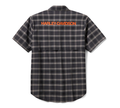 Harley-Davidson Men's TECH Vented Stretch Comfort Shirt - Plaid - Asphalt & Harley Black