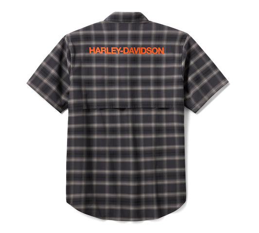 Harley-Davidson Men's TECH Vented Stretch Comfort Shirt - Plaid - Asphalt & Harley Black