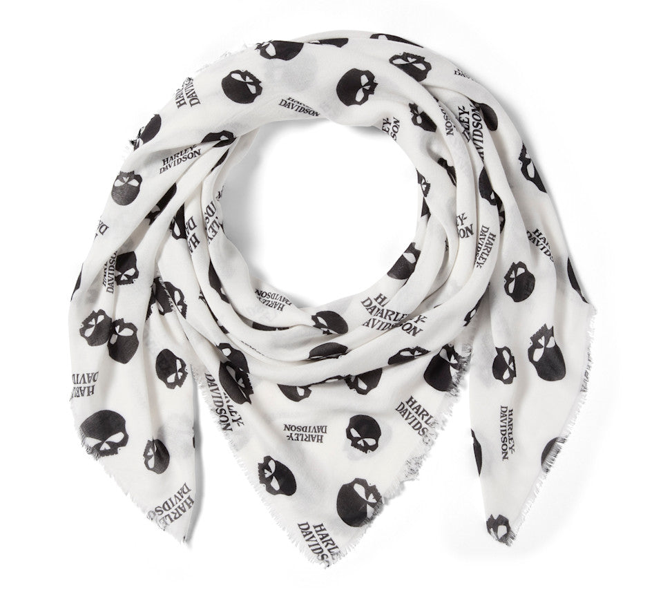 Women's Harley-Davidson Willie G Skull Shawl- Cloud Dancer & Harley Black